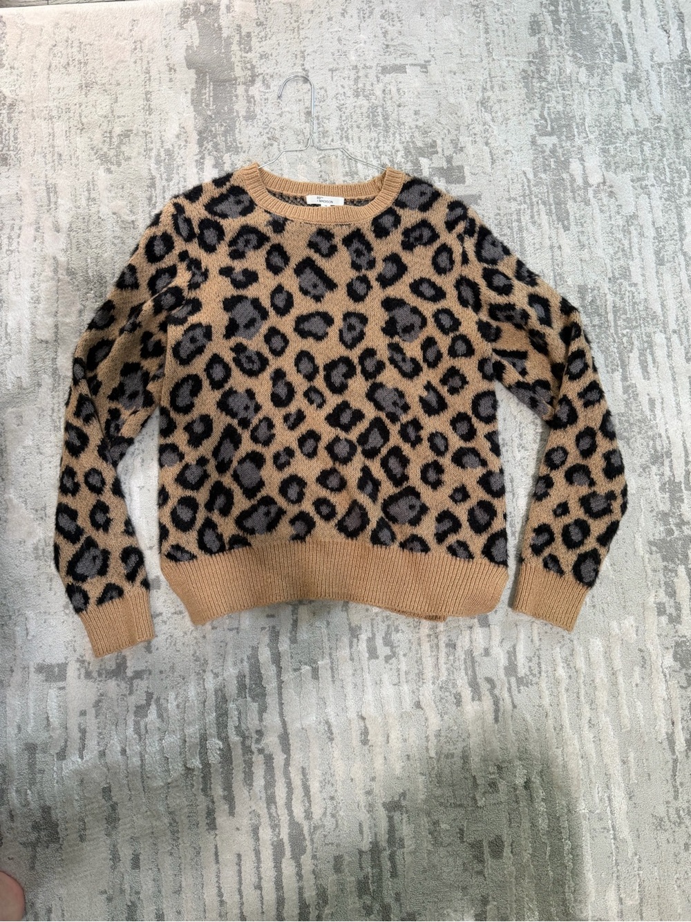 New 89th and Madison Leopard Print Crewneck Sweater - Camel/Black